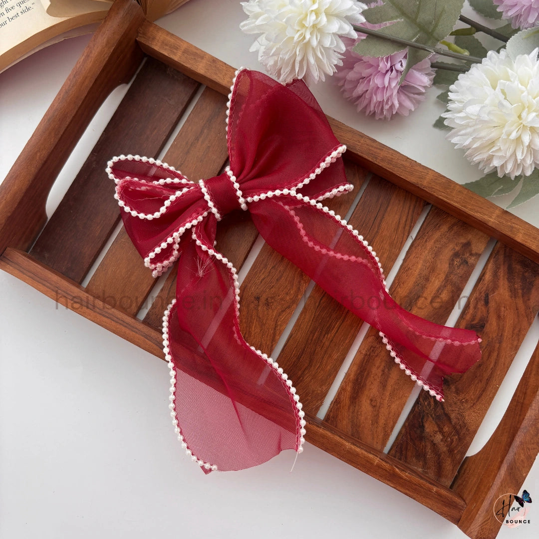 Pearl Edge Organza Bow Clip
