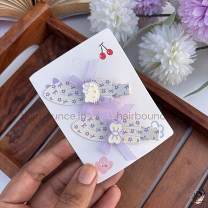 Lavender Kitty Bow Alligator Hair Clips – Pack of 2