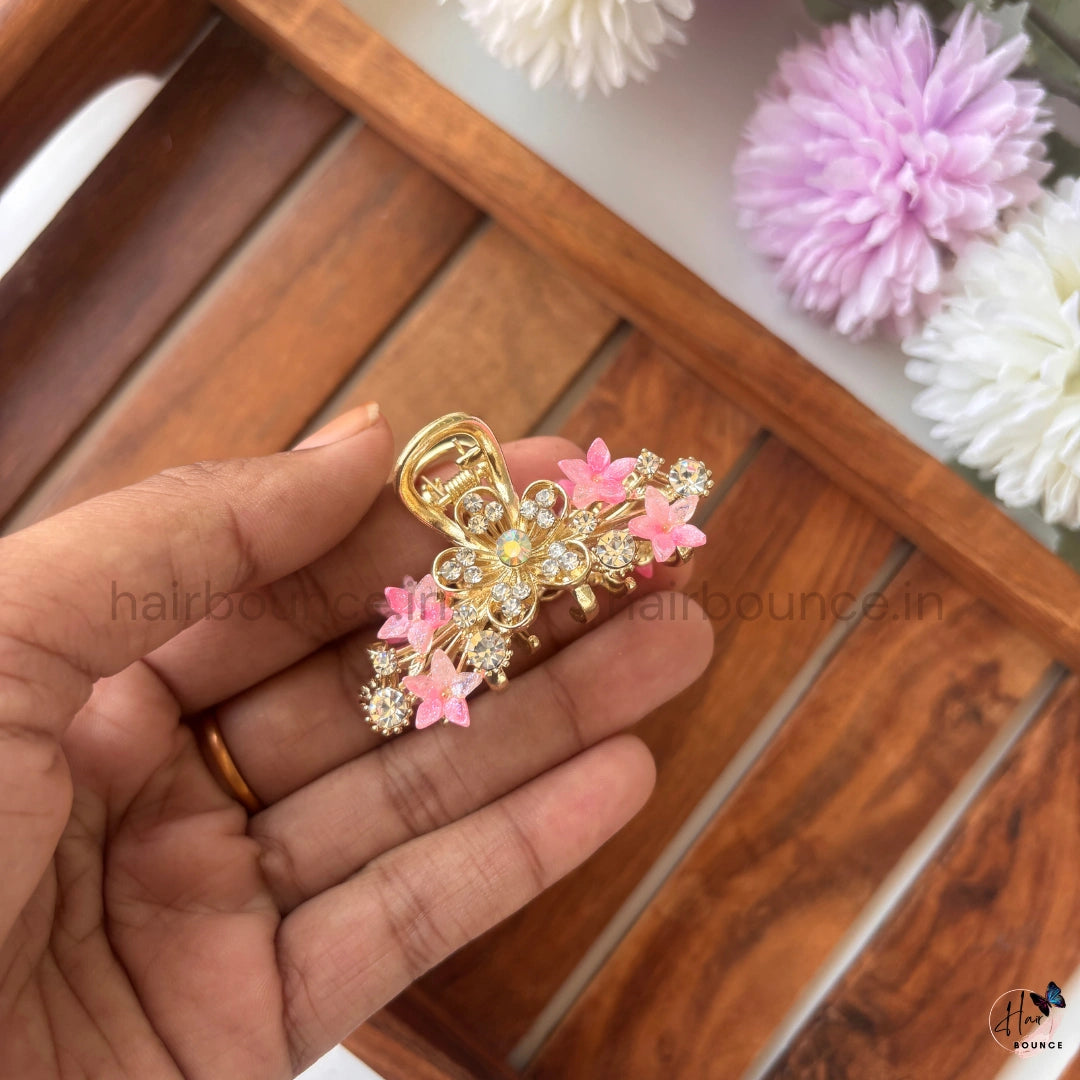 Crystal Blossom Luxe Metal Hair Claw – Medium