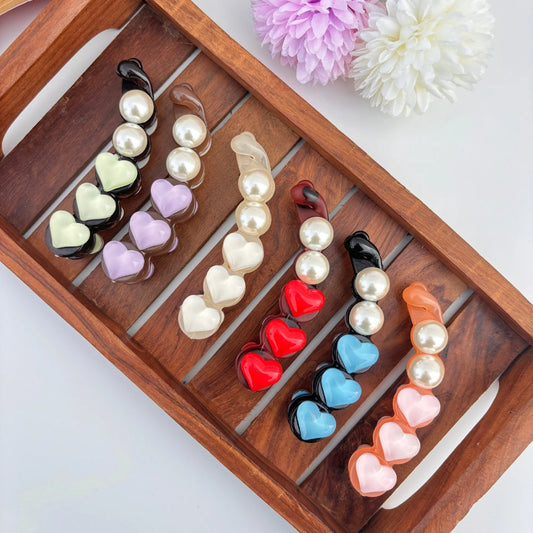 Pearl Heart Banana Clips