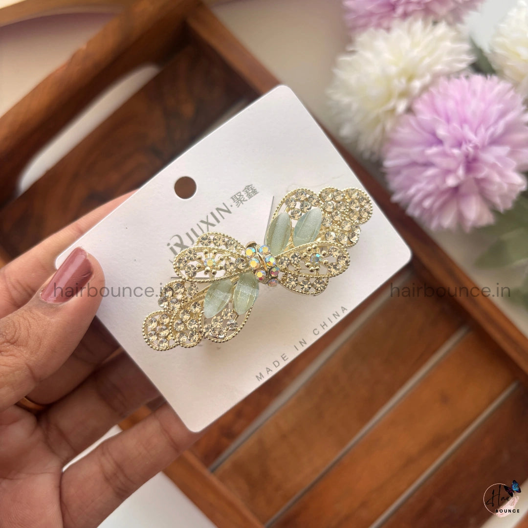 Crystal Bloom Butterfly Bow Center Clip