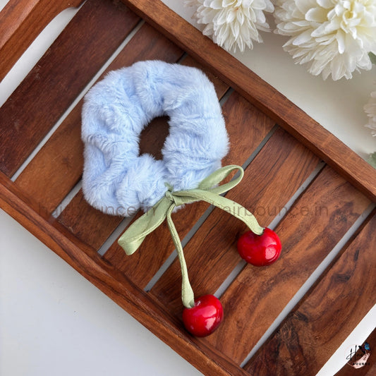 Cherry Charm Faux Fur Scrunchie Hair Tie