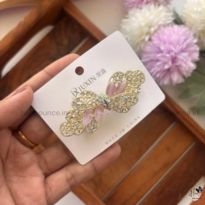 Crystal Bloom Butterfly Bow Center Clip