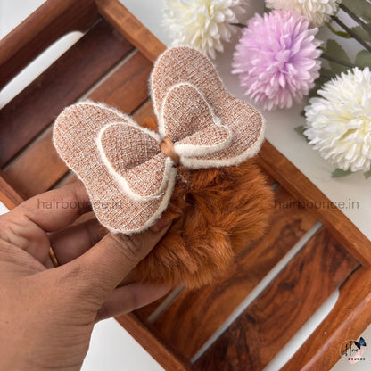 Furry Bow Hair Scrunchie – Soft Plush Fabric | Winter Chic