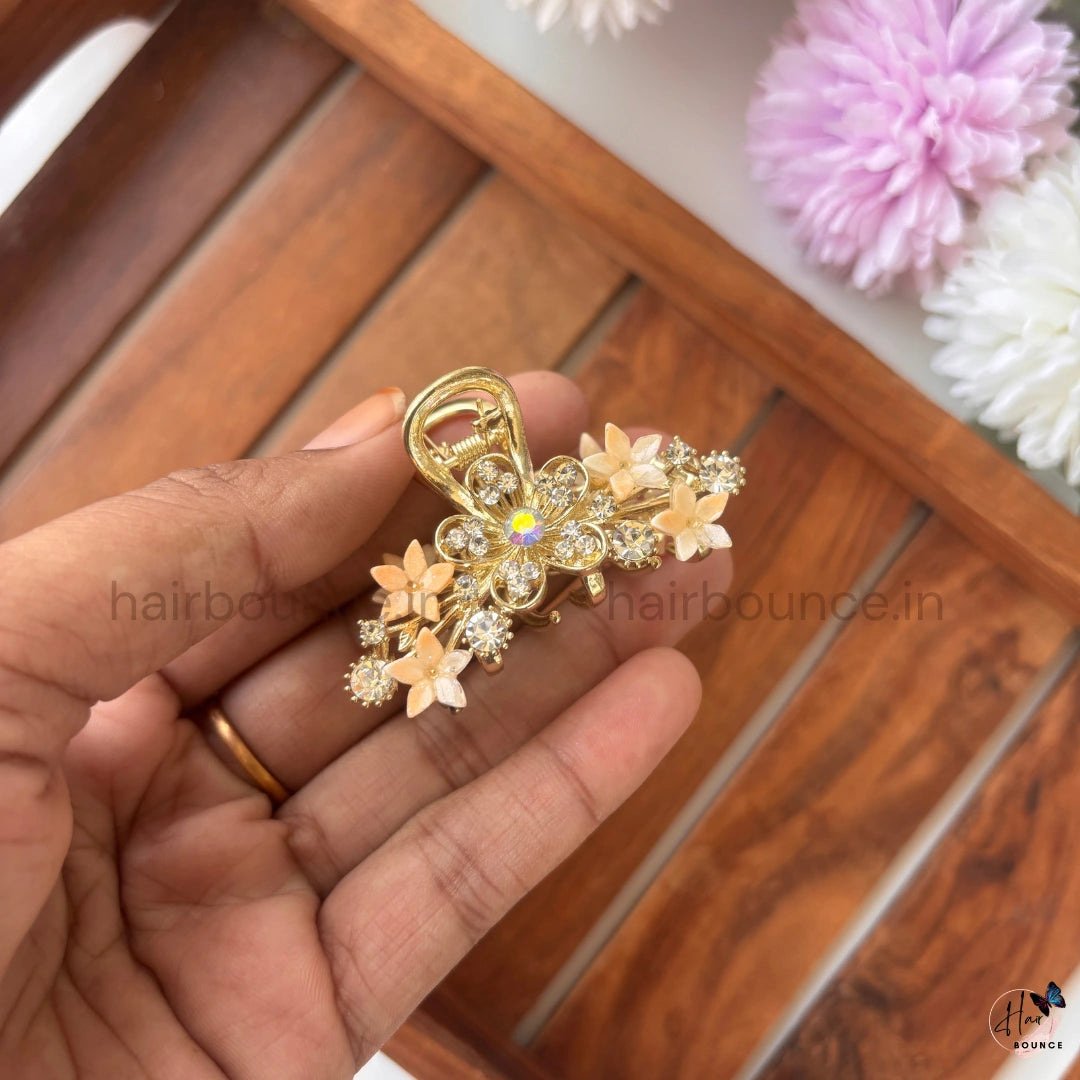 Crystal Blossom Luxe Metal Hair Claw – Medium