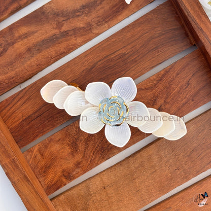 Elegant Rose Floral Center Hair Clip – White