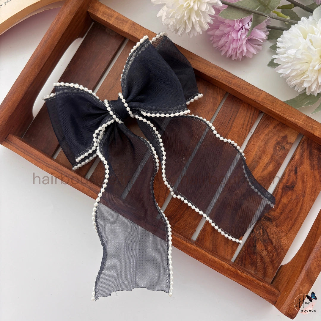 Pearl Edge Organza Bow Clip