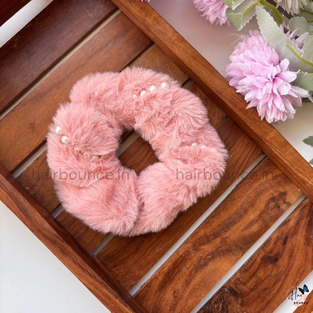 Luxury Pearl Fur Scrunchie