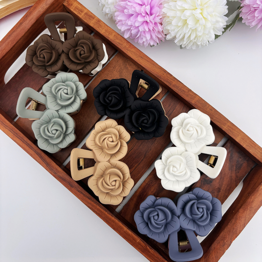 Dual Colour Twin Rose Hair Claw - Large