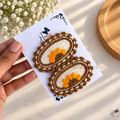 Premium Handmade Crochet Sunflower Tic Tac Hair Clips – Pack of 2