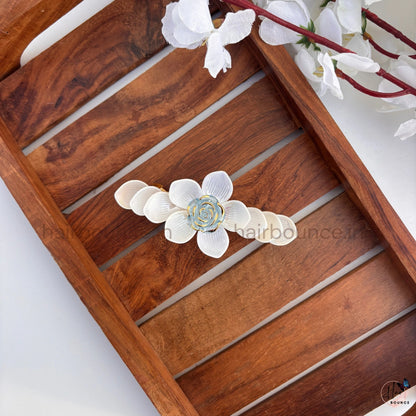 Elegant Rose Floral Center Hair Clip – White