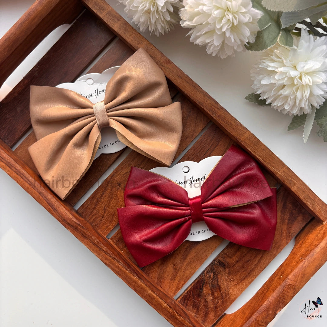 Leather Bow Hair Clip