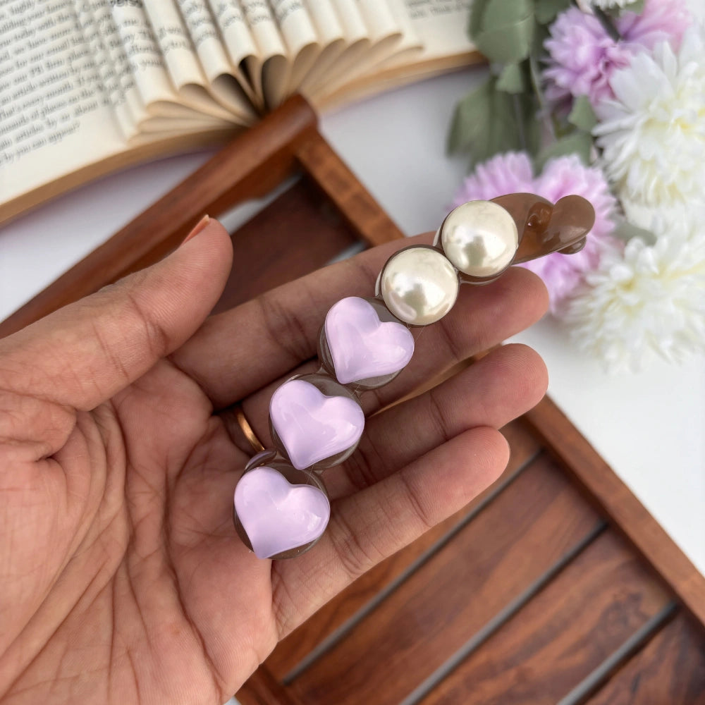 Pearl Heart Banana Clips
