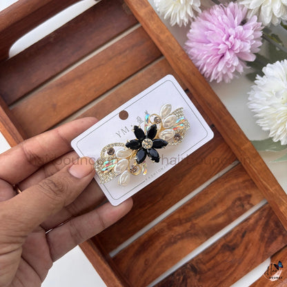 Floral Crystal Hair Barrette – Pearl & Rhinestone Designer Clip