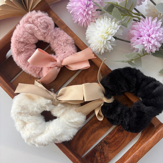 Fluffy Bow Plush Scrunchie