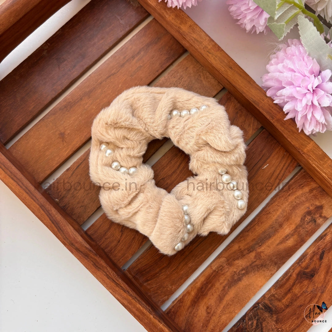 Luxury Pearl Fur Scrunchie
