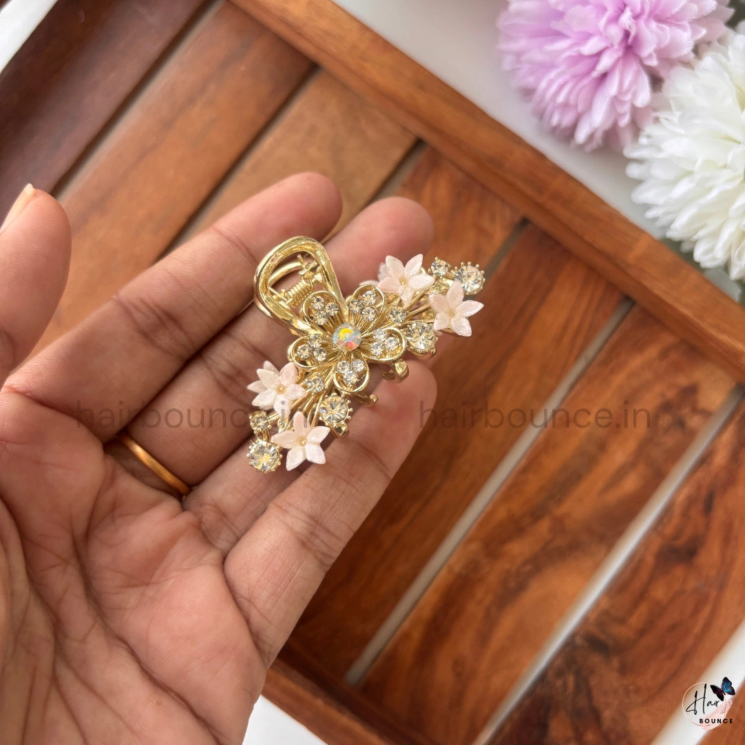 Crystal Blossom Luxe Metal Hair Claw – Medium