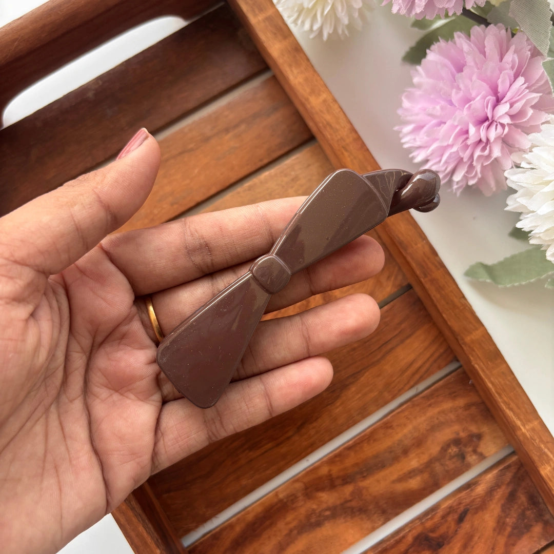 Glossy Earth Tone Bow Banana Clip - Medium