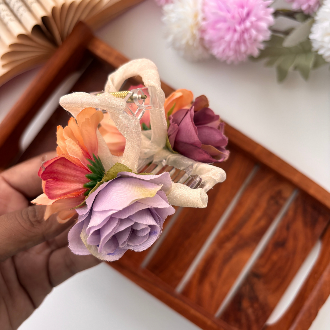 Velvet Bloom Flower Hair Claw - Medium