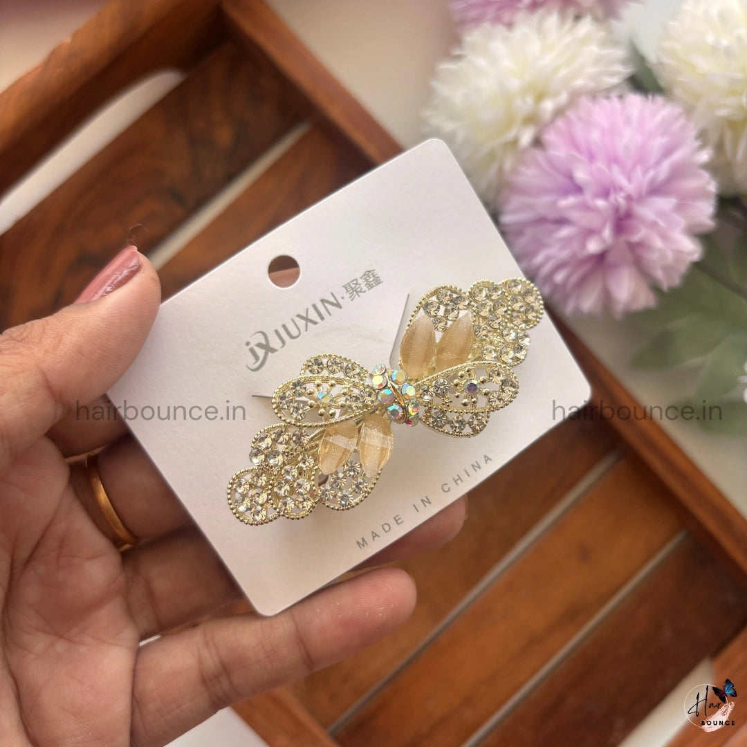 Crystal Bloom Butterfly Bow Center Clip