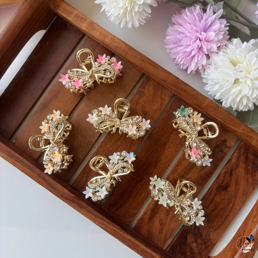 Royal Crystal Floral Bow Metal Hair Claw – Medium