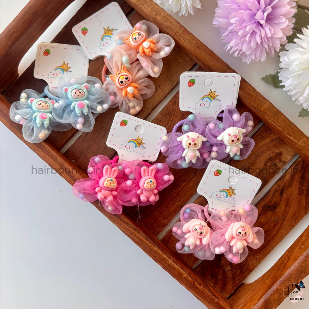 Pom-Pom Teddy Organza Hair Rubber Bands