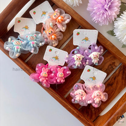 Pom-Pom Teddy Organza Hair Rubber Bands