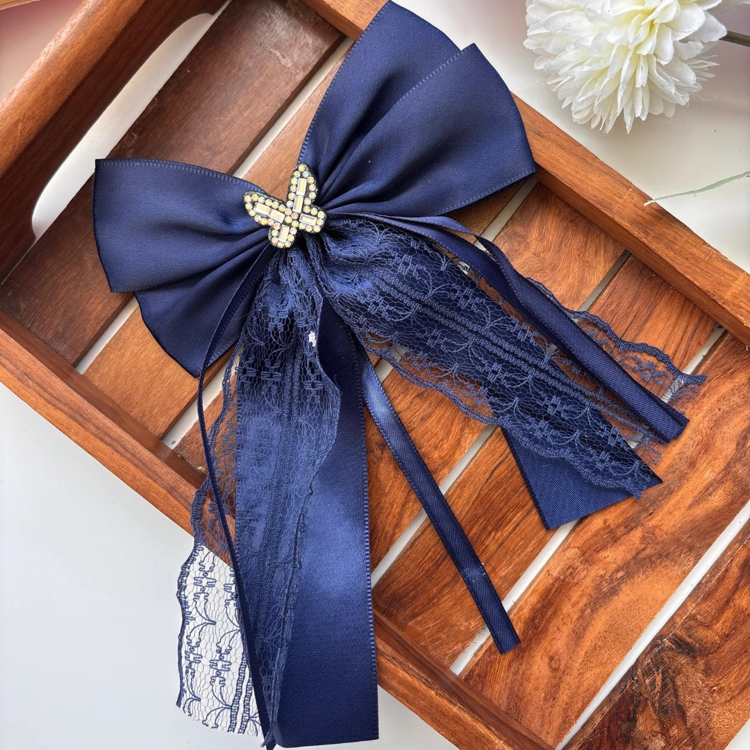 Butterfly Charm Lace Bow Clip