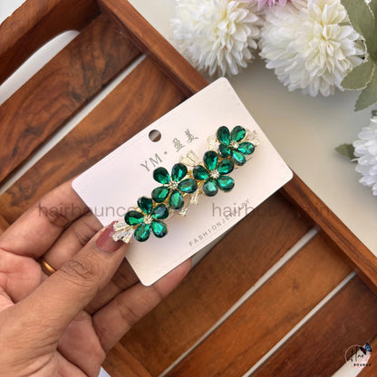 Emerald Luxe Crystal Bloom Center Clip