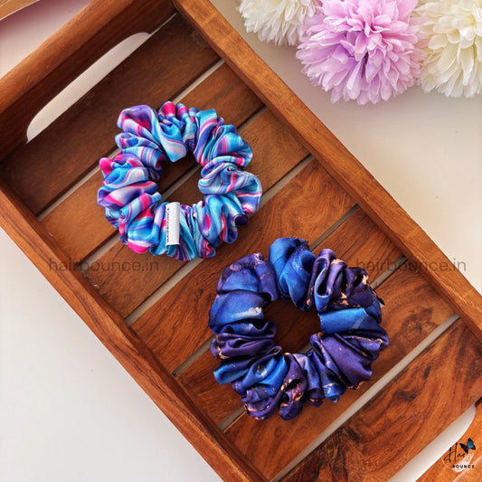 Candy Swirl & Midnight Galaxy Satin Scrunchies Pack of 2 - Small