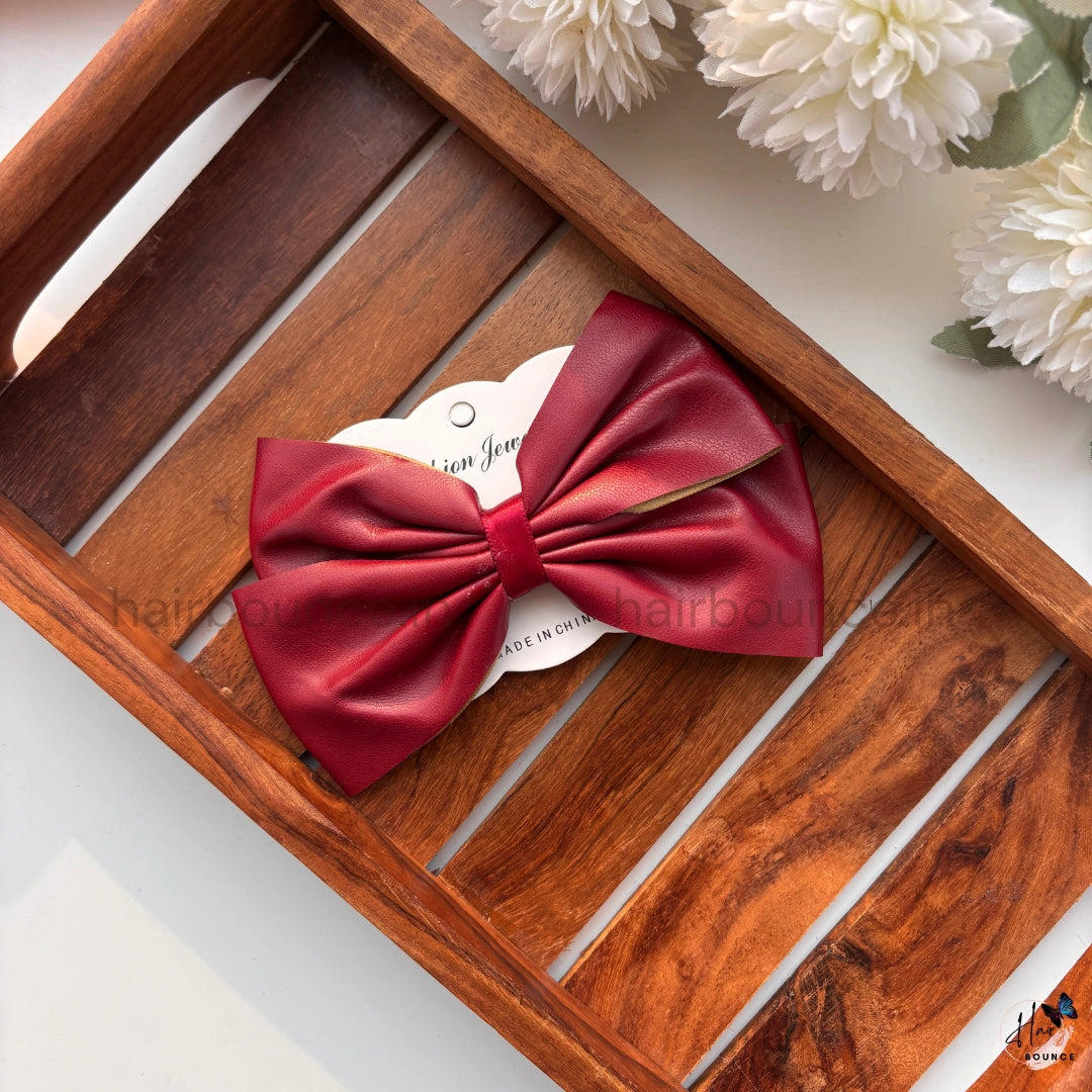 Leather Bow Hair Clip