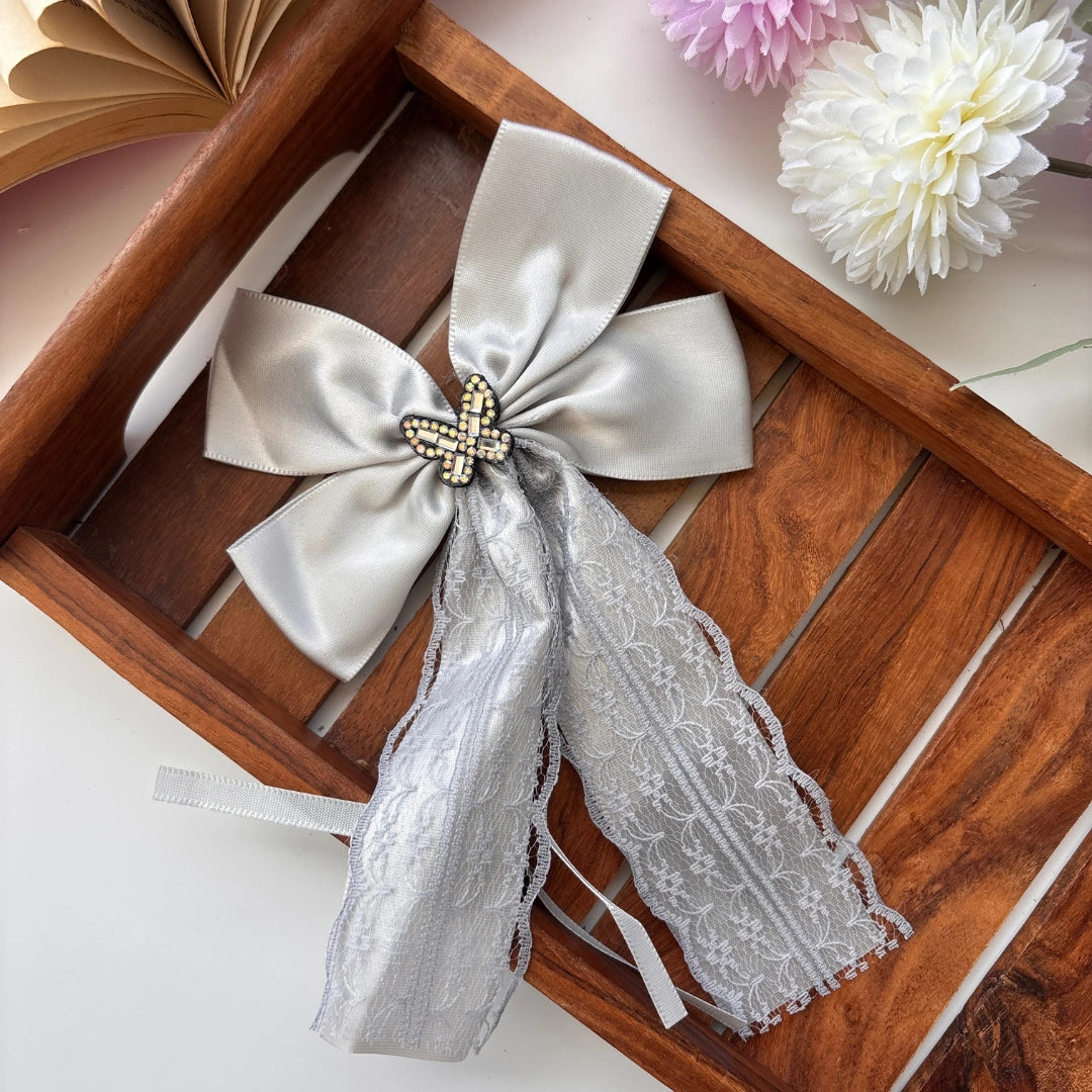 Butterfly Charm Lace Bow Clip