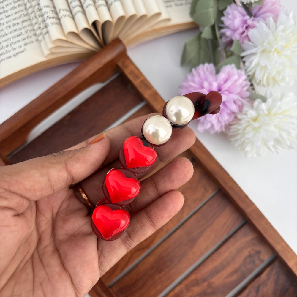 Pearl Heart Banana Clips