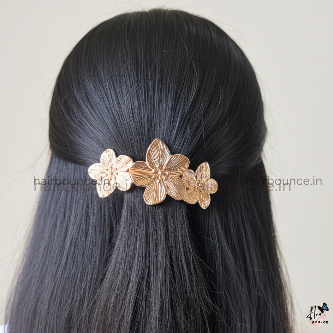 Luxe Bloom Metal Flower Hair Clip – Premium Finish