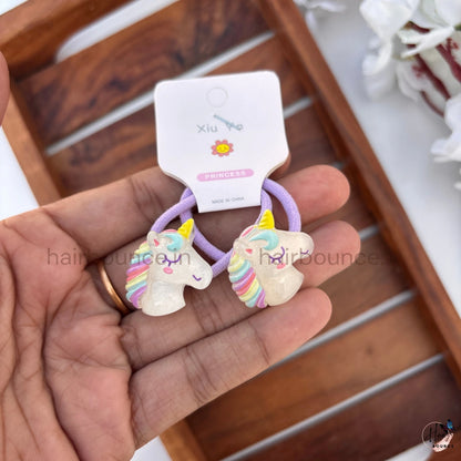 Cute Unicorn & Rainbow Ponytail Rubber Bands for Girls – Pack of 2