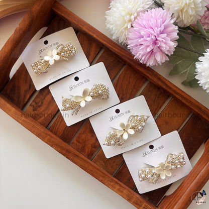 Ivory Pearl Blossom Bow Center Clip