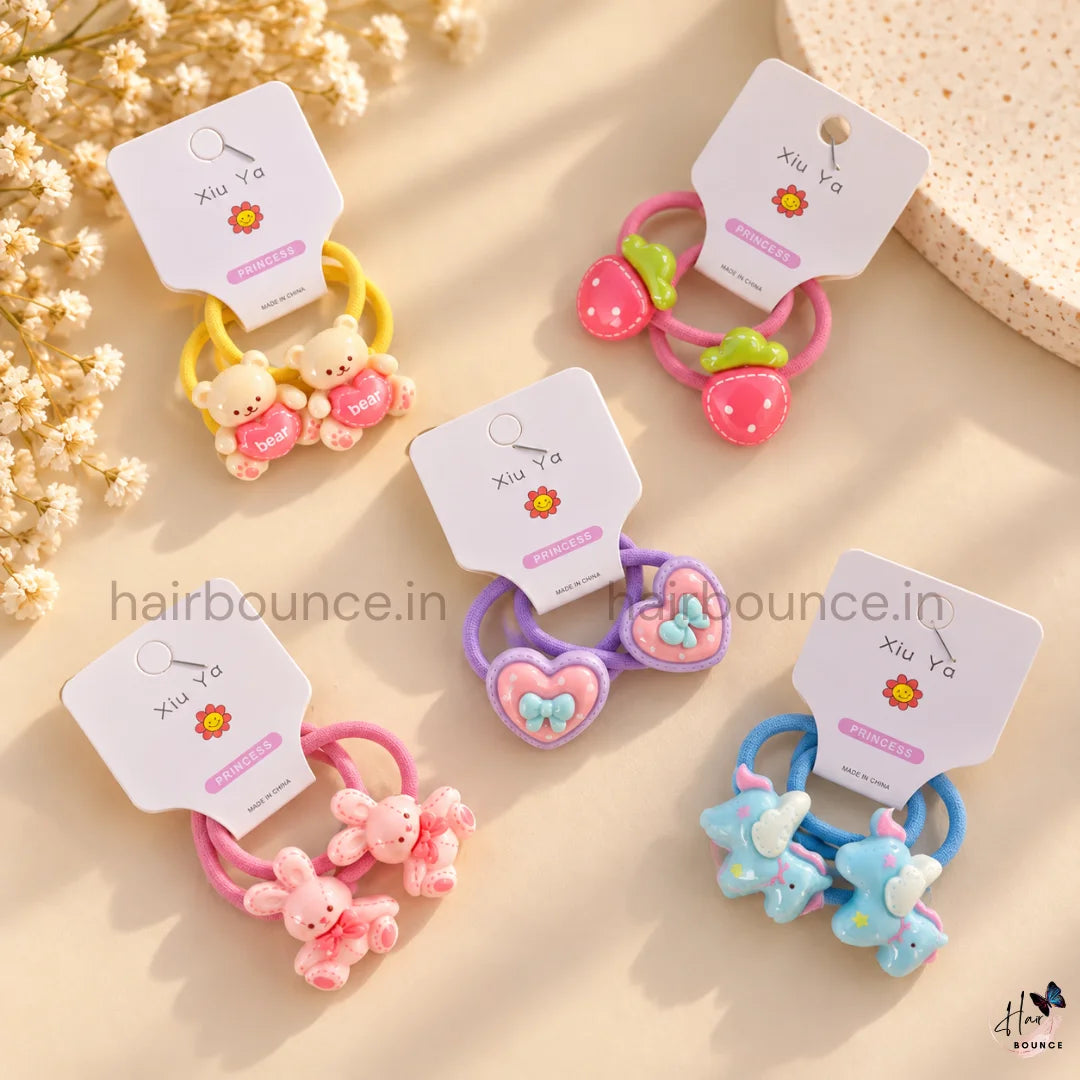Little Cuties Cartoon Hair Rubber Bands for Girls - Pack of 5