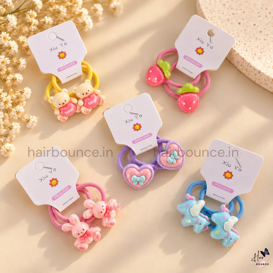 Little Cuties Cartoon Hair Rubber Bands for Girls - Pack of 5