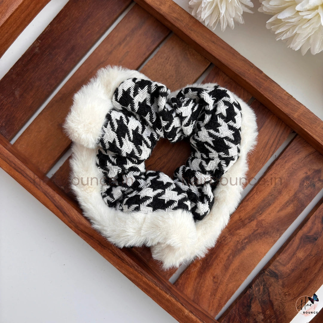 Winter Luxe Faux Fur Scrunchie with Textured Fabric