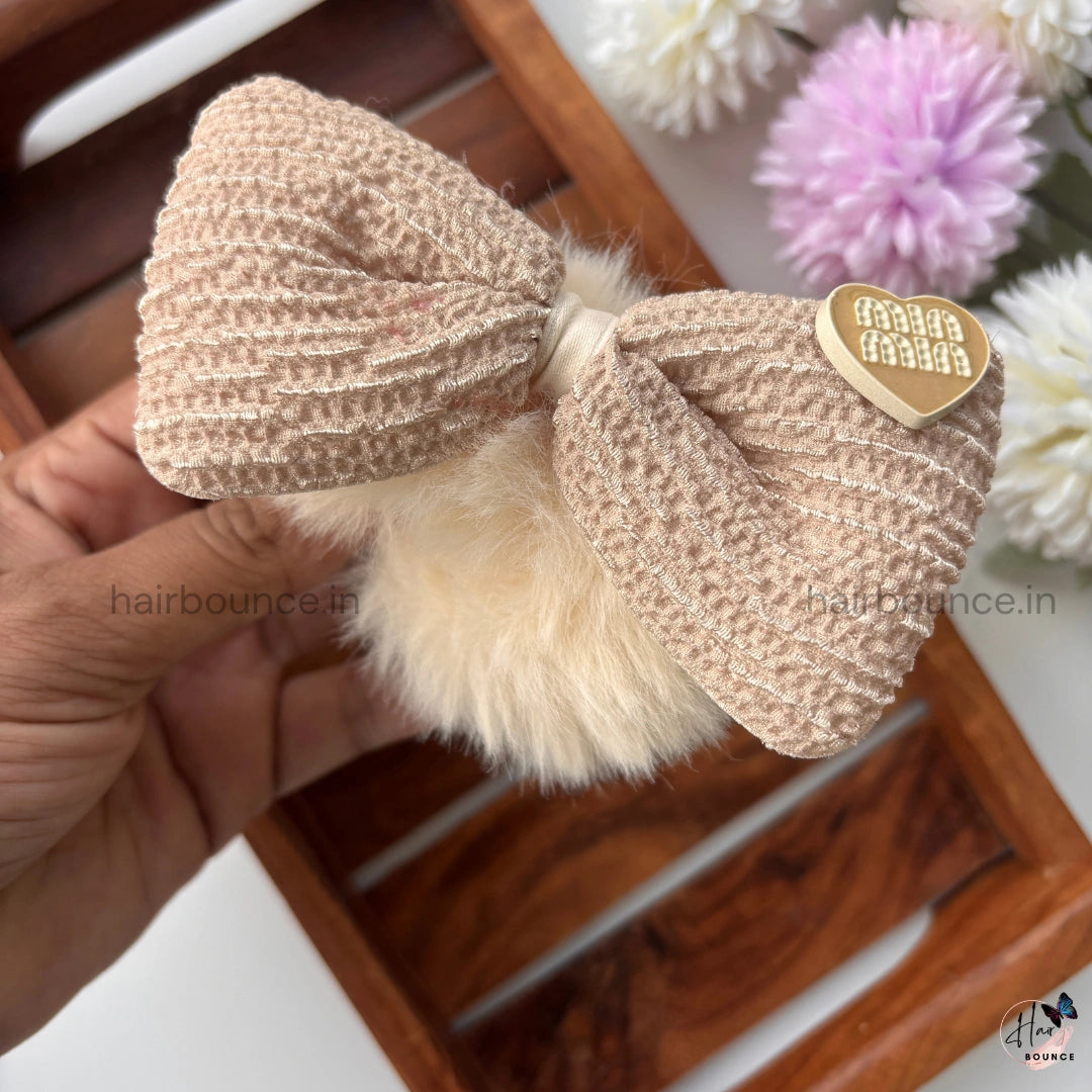 Velvet Bow Furry Hair Scrunchie – Soft Plush Elastic | Premium Look
