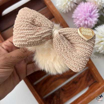 Velvet Bow Furry Hair Scrunchie – Soft Plush Elastic | Premium Look