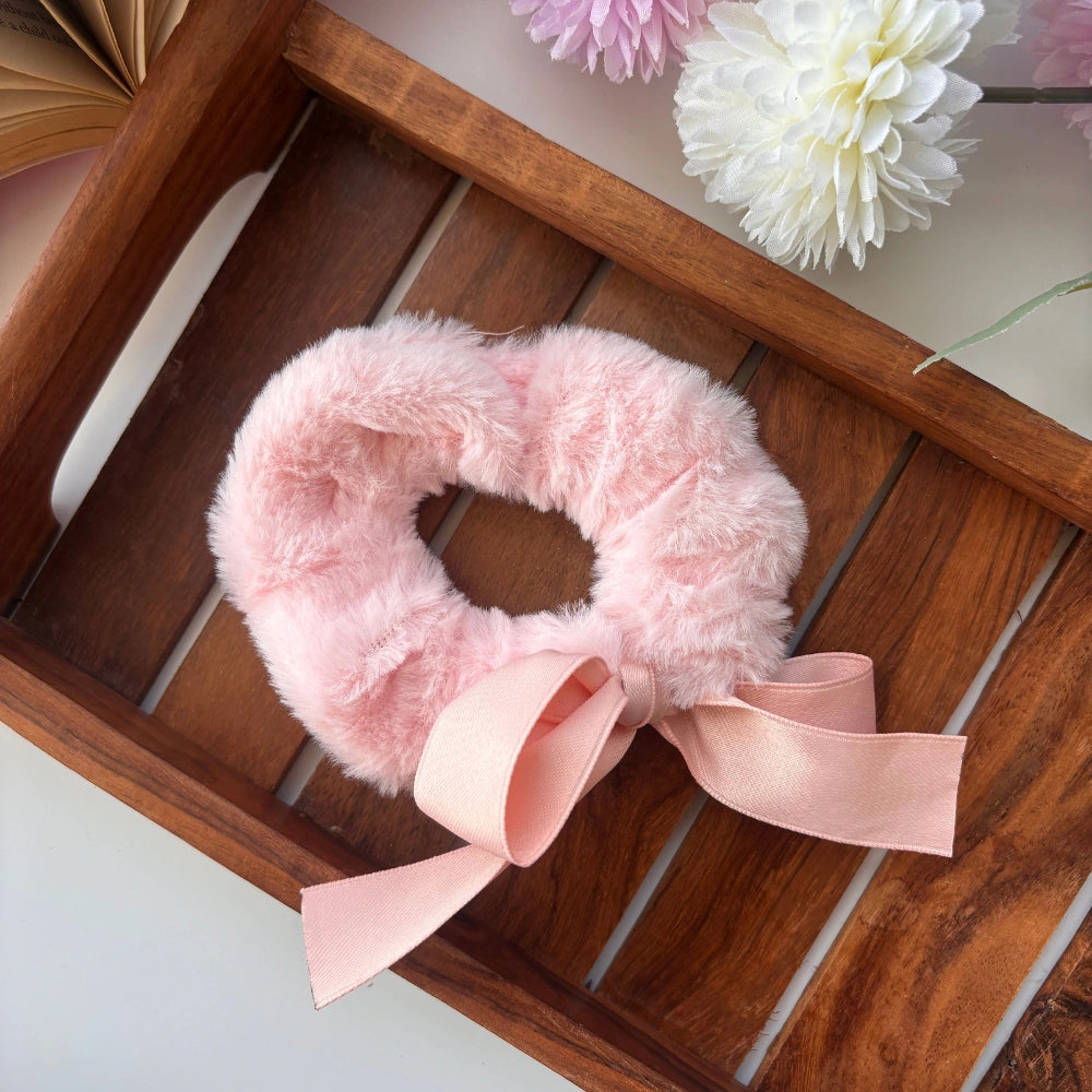 Fluffy Bow Plush Scrunchie
