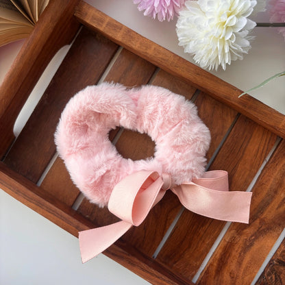 Fluffy Bow Plush Scrunchie