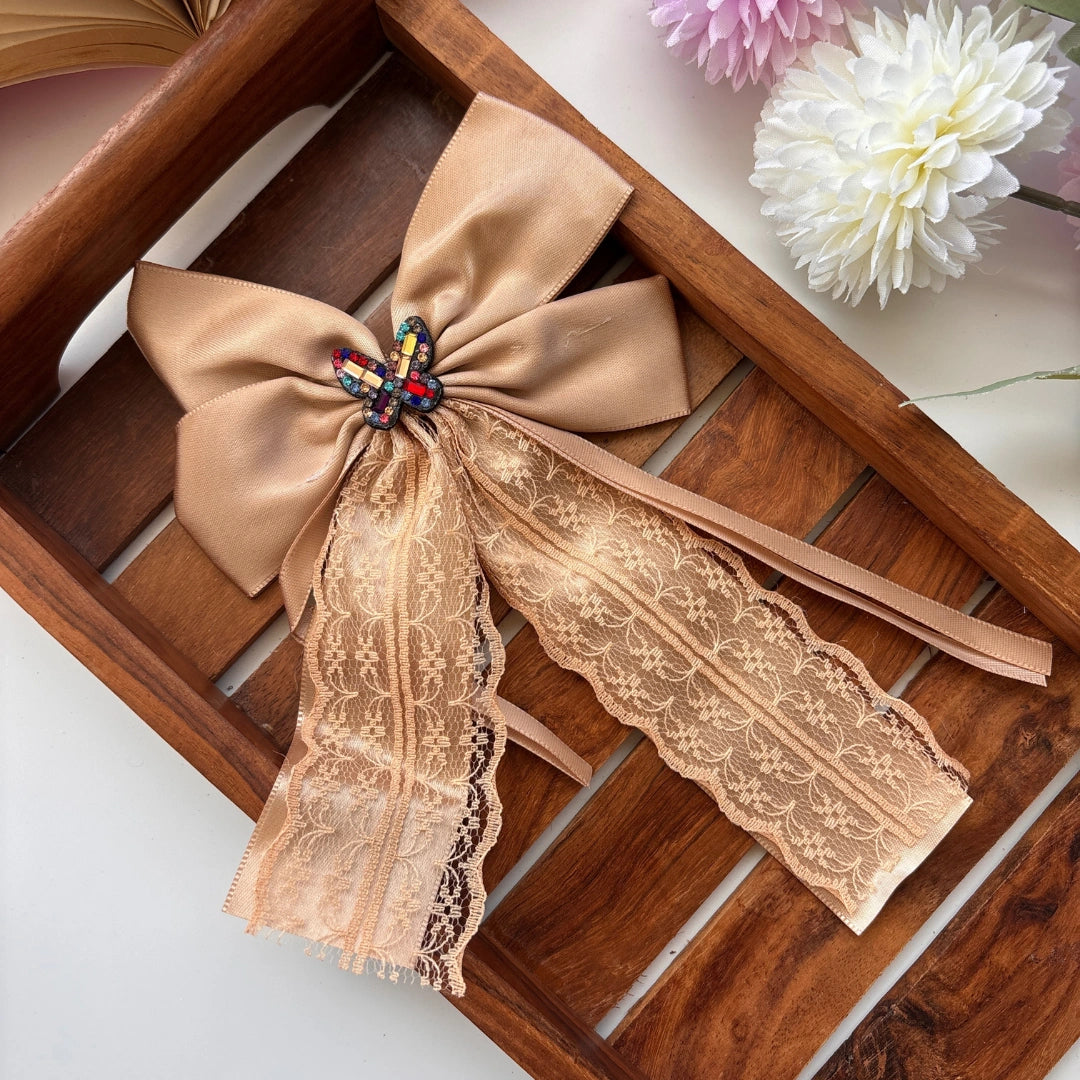 Butterfly Charm Lace Bow Clip