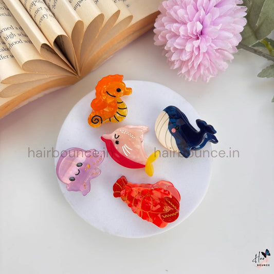 Cute Ocean Animals Mini Hair Claw Combo – Pack of 5