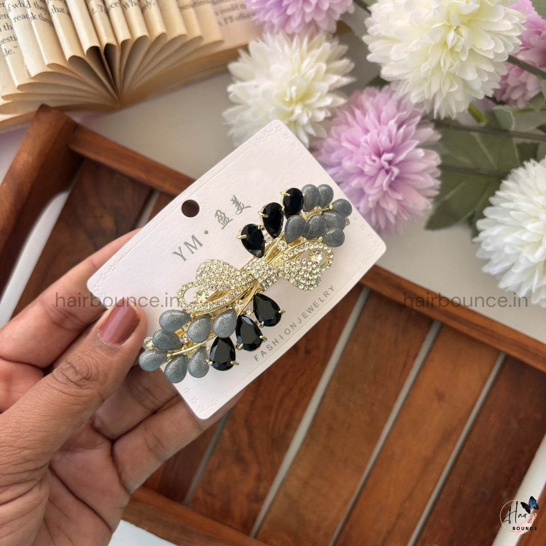 Velvet Pearl Bow Bar Clip