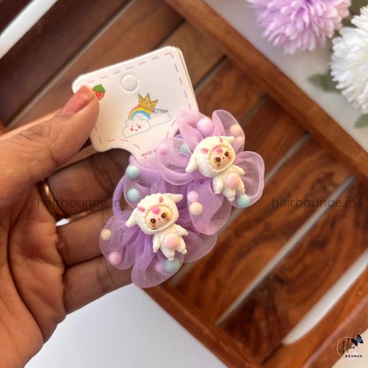 Pom-Pom Teddy Organza Hair Rubber Bands