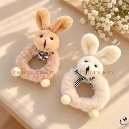 Cute Bunny Rabbit Fluffy Hair Scrunchie with Bow – 2 Colours