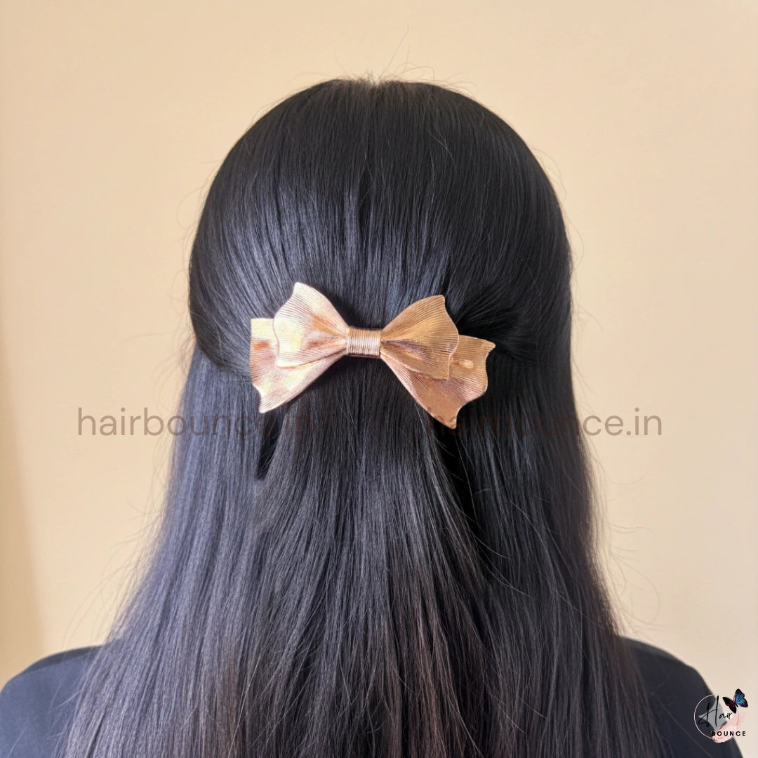 Royal Luxe Layered Metallic Bow Hair Clip – Statement Glam Collection