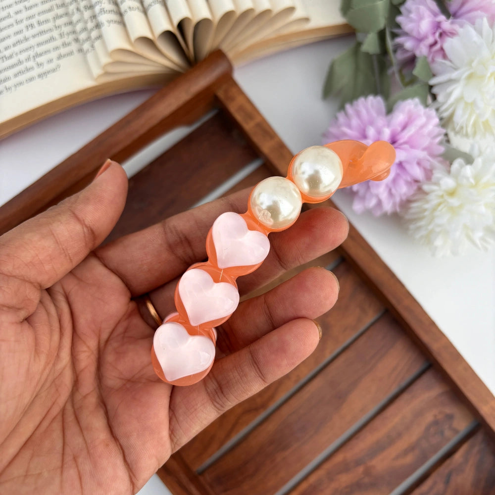 Pearl Heart Banana Clips